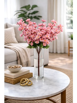 1 Adet Yapay Bahar Dalı Japon Kiraz Çiçeği – Pembe 9 Dallı Çiçek, Ev Vazo Aranjmanı, 57 cm