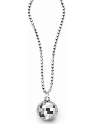 Pileli Store Retro Disko Topu Şekilli 80'ler 90'lar Gümüş Renk Plastik Kolye