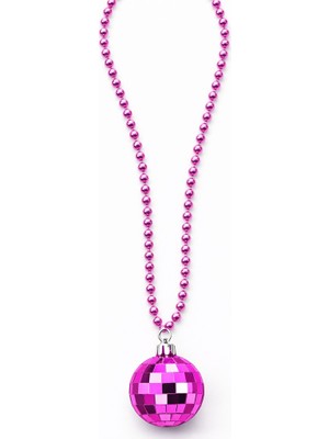 Pileli Store Retro Disko Topu Şekilli 80'ler 90'lar Fuşya Pembe Renk Plastik Kolye