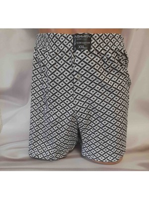 Shine Elagance Siyah Desenli %100 Cotton Beli Lastikli Tek Düğmeli Penye Erkek Boxer