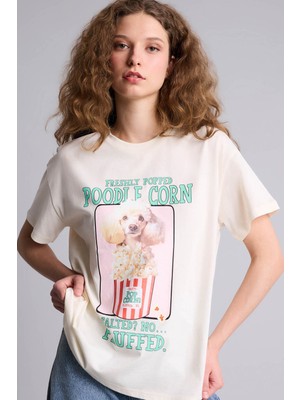 Defacto Oversize Ekru Erkek T-Shirt G9003AX/ER103