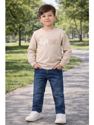 GMG Collection Baby Erkek Çocuk Bej Renk Baskılı Sweatshirt