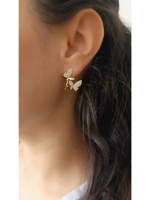 Çelik Kararma Yapmaz Taşlı 2'li Kelebek Küpe