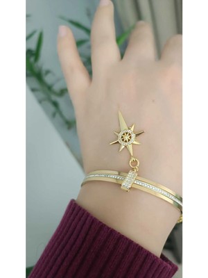 Çelik Kararmaz Charmlı Ortasıtaşlı 3'lü Ajda Bilezik(Istediğiniz Charmı Sorular Böl. Belirtiniz.)