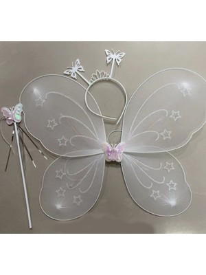 EkoAlışverişDünyam Beyaz Renk Kelebek Kanadı Tacı ve Sopası