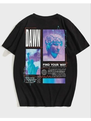 Giyim Center Kadın Baskılı Oversize Kısa Kol  T-Shirt - Siyah