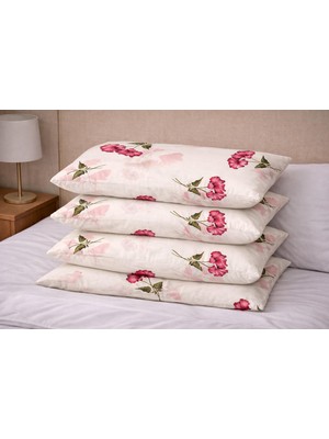 Çiçek Desenli Fermuarlı Yastık Kılıfı 4'lü Takım