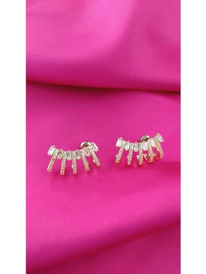 Kadın Gold Çelik Taşlı Ear Cuff Küpe – Işıltılı Zirkon Taşlı Modern Küpe