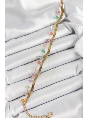 Azrlya 316L Çelik Gold Renk Kristal Karışık Renkli Taşlı Kadın Bileklik - TJ-BB7091