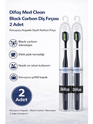 Tuba Toptaş Difaş Med Clean Black Carbon Diş Fırçası 2 Adet Koruyucu Kapaklı Siyah Karbon Fırça Seti