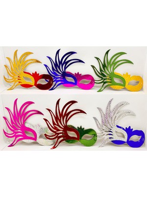 Azrlya Rengarenk Kağıt Malzemeden Imal Parti Balo Maskesi 6 Adet