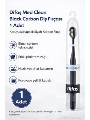 Tuba Toptaş Difaş Med Clean Black Carbon Diş Fırçası 1 Adet Koruyucu Kapaklı Siyah Karbon Fırça