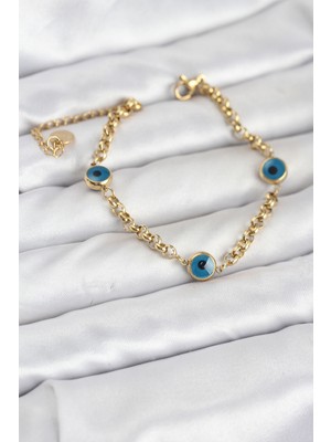 Azrlya 316L Çelik Nazar Model Gold Renk Kadın Bileklik - TJ-BB8167