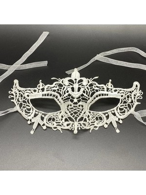 Azrlya Beyaz Renk Dantel Kesim Dantel Işlemeli Balo Parti Maskesi 2 No