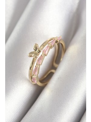 Azrlya Pirinç Gold Renk Zirkon Taşlı Figür Kadın Yüzük - TJ-BYK3074