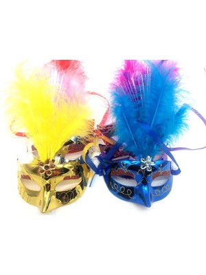 Azrlya Renkli Tüylü Venedik Parti Maskesi Karışık Renk 12 Adet