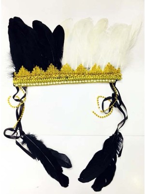 Azrlya Siyah Beyaz Renk Tüylü Kızılderili Başlığı | Taraftar Başlığı