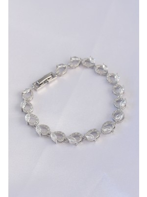 Azrlya Vip Seri Pirinç Zirkon Taşlı Gümüş Renk Arpa Model Bileklik - TJ-BB6062