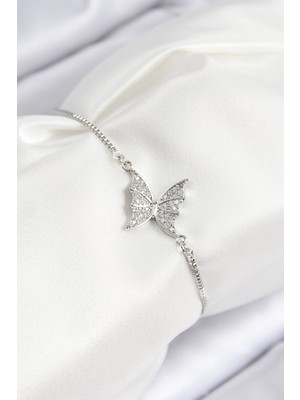 Azrlya Pirinç Zirkon Taşlı Model Gümüş Renk Asansörlü Kadın Bileklik - TJ-BB7724