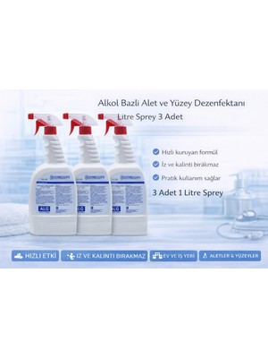 Tuba Toptaş Alkol Bazlı Alet ve Yüzey Dezenfektanı 1 Litre Sprey 3 Adet