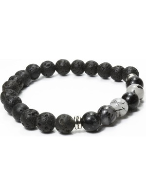 Doğal Taş Takı Dünyası Orijinal Lav Taşı ve Rutilli Kuvars Bileklik | Topraklanma ve Enerji Doğal Taş Takı