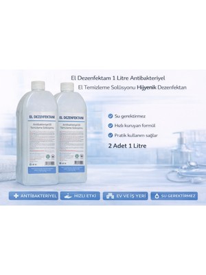 Tuba Toptaş El Dezenfektanı 1 Litre Antibakteriyel El Temizleme Solüsyonu 2 Adet