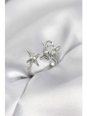 Azrlya Gümüş Renk Kutup Yıldızı Model Zirkon Taşlı Kadın Yüzük - TJ-BYK4124