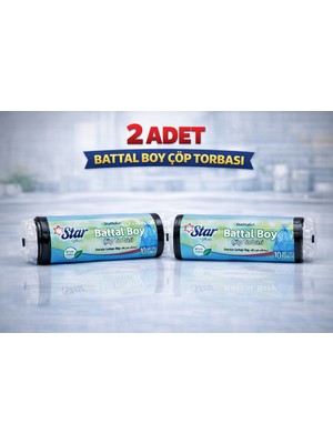 Tuba Toptaş Star Plus Standart Battal Boy Çöp Torbası 75X90 cm 10LU Dayanıklı Büyük Boy Çöp Poşeti 2 Adet