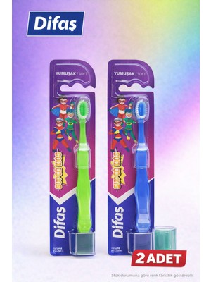 Tuba Toptaş Difaş Kids Çocuk Diş Fırçası 2 Adet Yumuşak Kıllı Koruyucu Kapaklı