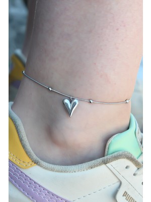 Azrlya 316L Çelik Gümüş Renk Kalp Figür Kadın Halhal - TJ-HH1492