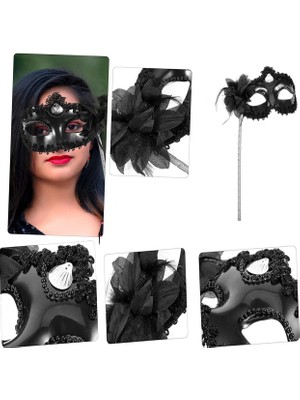 Azrlya Siyah Işıltılı Tutmalı Fotoğraf Çekimi Maskesi 18X29 cm