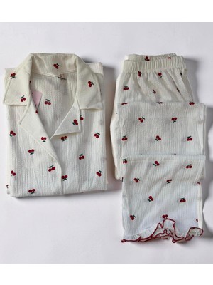 Noches Kadın Kısa Kol Boydan Düğmeli Ince Bürümcük Pijama Takım