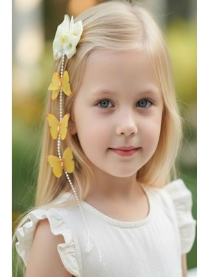 Caş Dekorasyon Sarı Renk Kelebekli Incili Çocuk Yan Toka