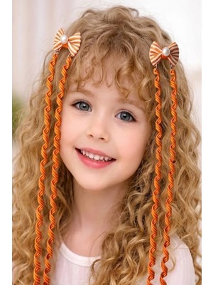 Caş Dekorasyon 2'li Turuncu Renk Kurdeleli Çocuk Yan Toka