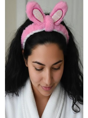 Caş Dekorasyon Pembe Renk Kulaklı Peluş Saç Bandı