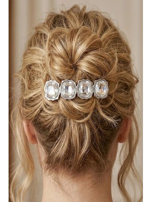 Caş Dekorasyon Gümüş Renk Taşlı Otomat Toka