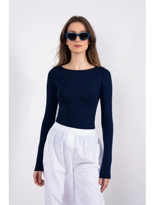 Virtustore Kayık Yaka Uzun Kollu Bluz Lacivert Pt