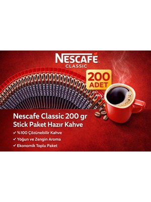 Tuba Toptaş Nescafe Classic 2 gr Stick Hazır Kahve 200 Adet %100 Çözünebilir Yoğun Aromalı Ekonomik Paket