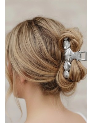 Caş Dekorasyon Gümüş Renk Deniz Kabuğu Model Metal Mandal Toka