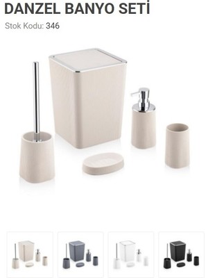 Banyo Seti, Danzel Kare, Pvc, 5'li (5l Kapaklı Çöp Kovası+Diş Fırçalık+Sabunlukx2+Wc Fırçalık), 346