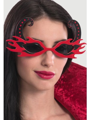 Virtustore Siyah Boynuzlu Kırmızı Renk Alevli Parti Gözlüğü 21X10 cm
