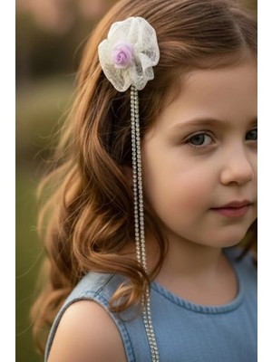 Caş Dekorasyon Sarı Renk Çiçekli Taşlı Çocuk Yan Toka