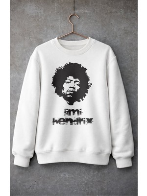 Fuddy Moda Unisex Oversize Jimi Hendrix Face Baskılı Bisiklet Yaka Kapüşonsuz Sweatshirt