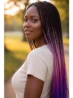 Caş Dekorasyon Siyah Üç Renk Ombreli Afrika Örgüsü Box Braid Sentetik Saç 60CM 100GR