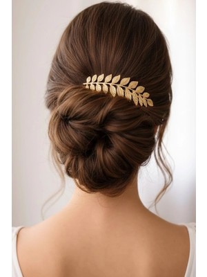 Caş Dekorasyon Altın Renk Yaprak Şekil Metal Tarak Toka