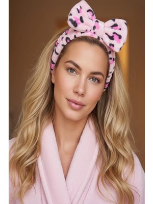 Caş Dekorasyon Pembe Renk Leopar Desenli Peluş Saç Bandı