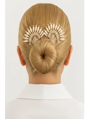 Caş Dekorasyon Altın Renk Tavus Kuşu Model Taşlı Topuz Tokası