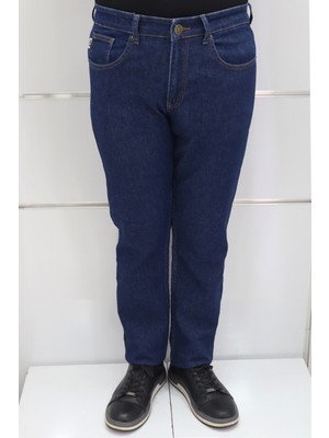 Hacker Fistan Store Erkek Lacivert Yüksek Bel Rahat Kesim Boru Paça Büyük Beden Jean Pantolon