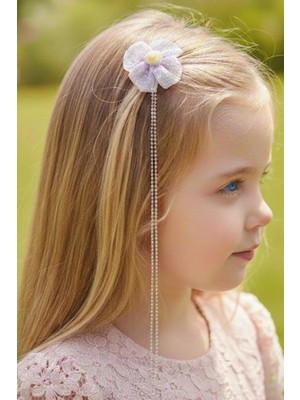 Caş Dekorasyon Mor Renk Çiçekli Taşlı Çocuk Yan Toka