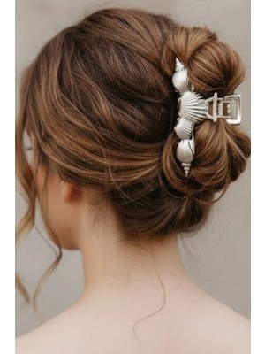 Caş Dekorasyon Gümüş Renk Deniz Kabuğu Model Metal Mandal Toka